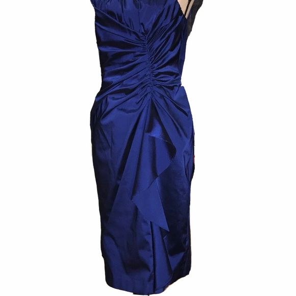 Adrianna Papell Metallic Navy Dress Gathered Ruffle Front Twisted Straps Size 12 - Picture 5 of 12